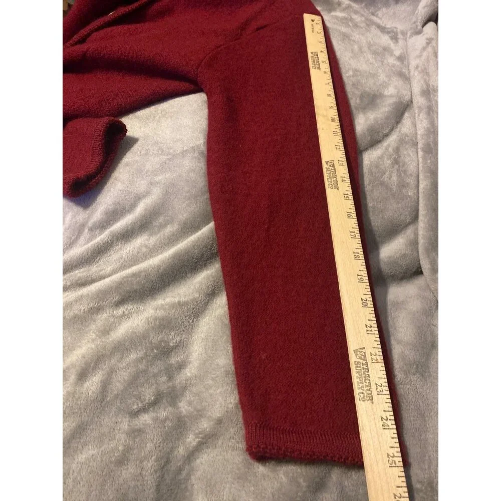 Vintage Tally-Ho Burgandy 100% Wool Button Cardigan Sweater L Womens Office wear